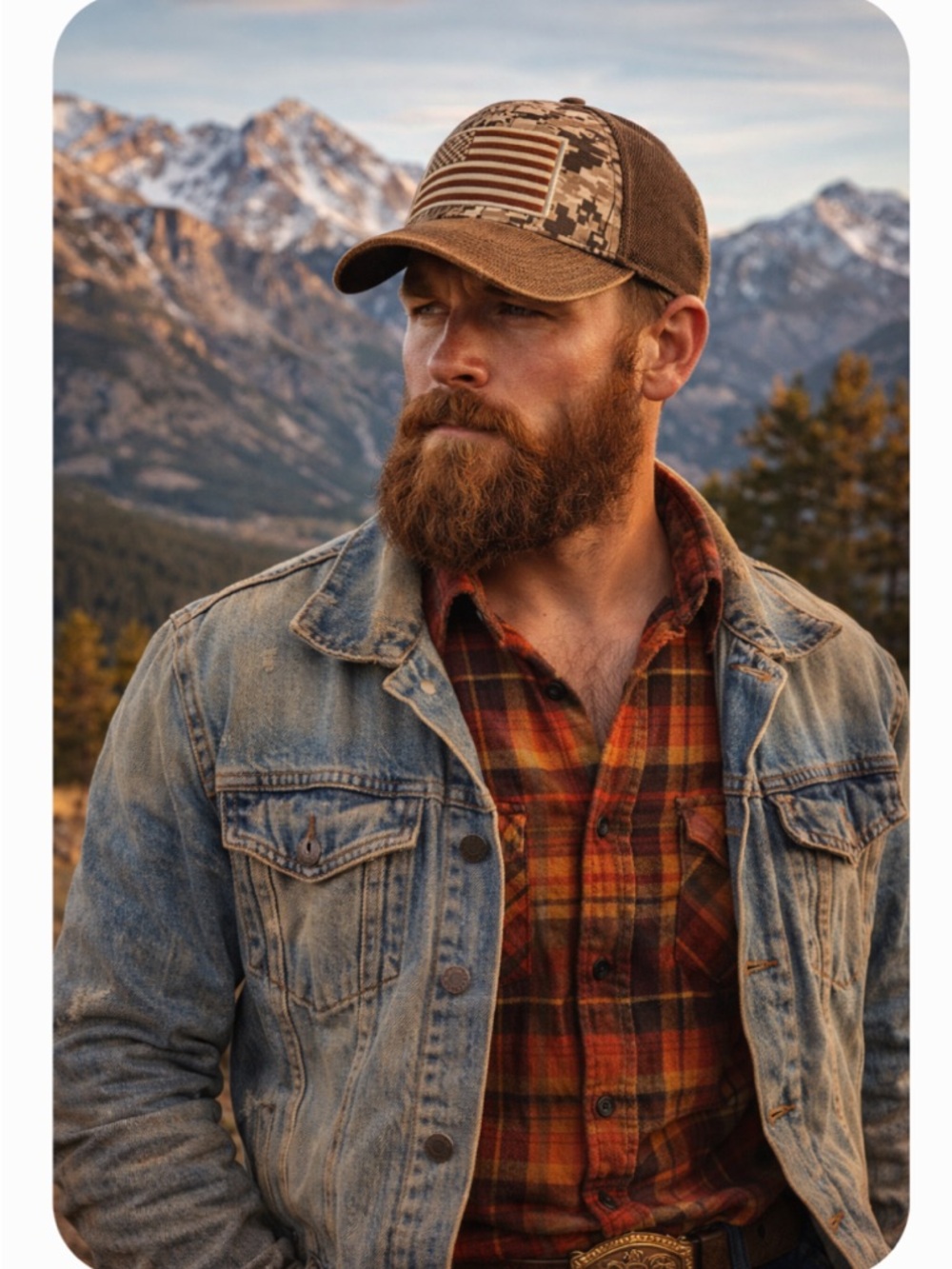 Ariat digital camo SnapBack baseball cap in brown with flag patch